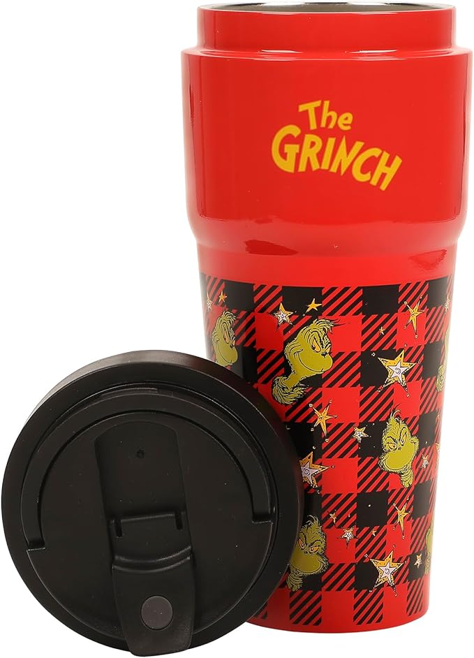 Bioworld The Grinch 27 Oz. Stainless Steel Travel Coffee Tumbler With Flip-Top Lid