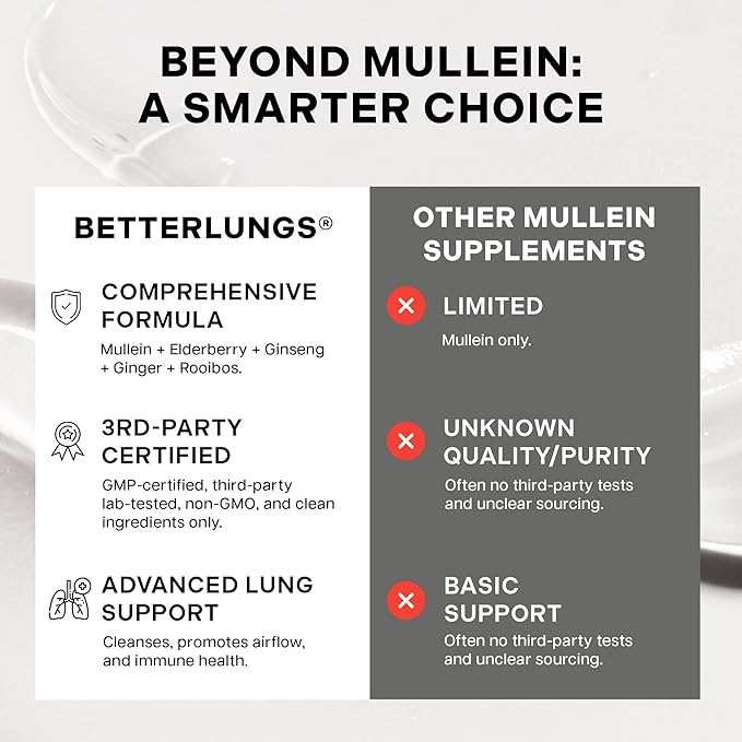 Betterbrand Mullein Tea Bags for Lung Detox - Respiratory Support with Thyme, Elderberry, Ginseng, Ginger, Caffeine Free Herbal Blend - 15 Tea Bags (Pack of 2)