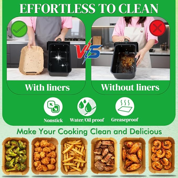 BYKITCHEN 300PCS Air Fryer Liners for Ninja Dual Airfryer, Rectangle Disposable Air Fryer Parchment Paper Compatible with Ninja DZ201/ DZ401/ DZ550, Bella Slim Airfryer &More, Air Fryer Accessories