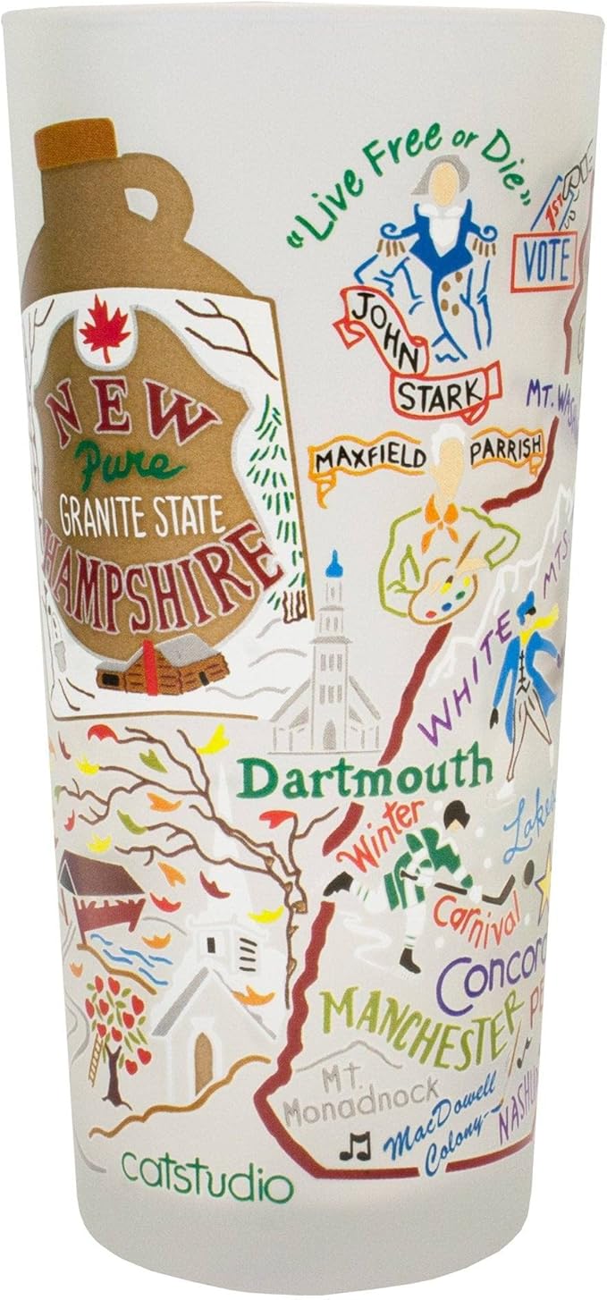 Catstudio Drinking Glass, New Hampshire Frosted Glass Cup for Kitchen, Drinking Glasses, 15oz Dishwasher Safe Tumbler for New Hampshire Lovers