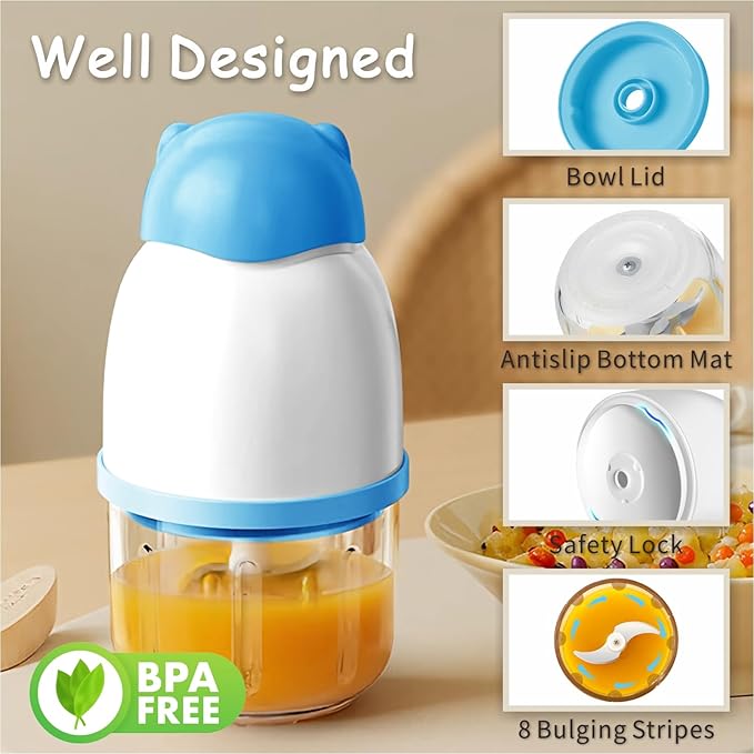 Baby Food Maker, Cordless Food Processor Puree Blender with 350ml Glass Bowl ＆ 6 Sharp Blades, Small Wireless Chopper Baby Puree Maker, Mini Rechargeable Chopper Kitchen Mixer for Veggie, Xmas Gift