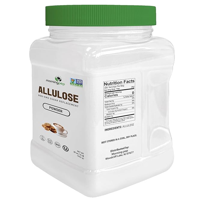 Morning Pep Allulose Sweetener 2 lb – Zero Calorie Sugar Alternative, 100% Pure, No Erythritol, Non-GMO Project Verified, Keto Certified, OU Kosher, No Fillers, Ideal for Baking and Beverages