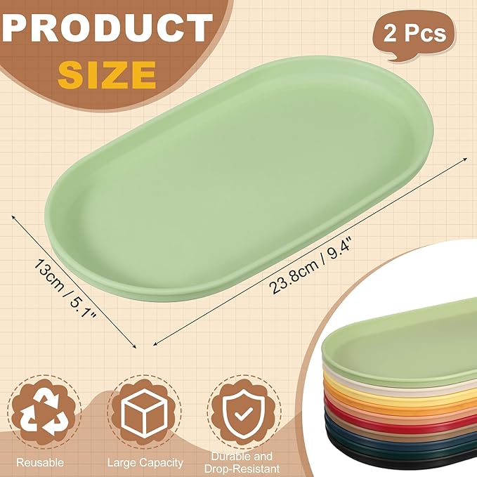 uxcell 2Pcs Fast Food Serving Trays, 9.4x5.1 Oval Reusable Restaurant Serving Trays for Kitchen Restaurant Coffee Fruit Burger Lunch Dessert, Cream Green