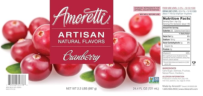 Amoretti - Natural Cranberry Artisan Flavor Paste, 2.2 lbs, Perfect For Ice Cream, Beverages, Cakes, and more, Preservative Free, Vegan, Gluten Free, No Artificial Sweeteners, Highly Concentrated