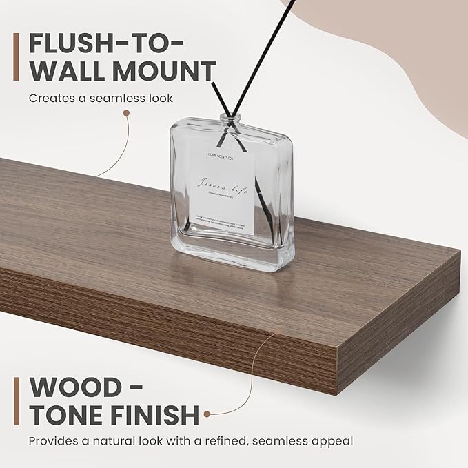 72 Inch Floating Shelves, 8 Inch Deep Floating Shelves for Wall, Hanging Shelf with Invisible Brackets, Deep Shelves for Bathroom, Bedroom, Living Room, Walnut, Set of 1