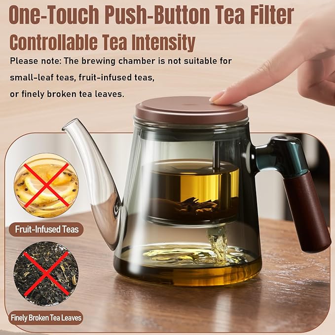 PARACITY Enchanti Tea Pot,650ml/22oz Glass Teapot with Removable Infuser,One Button Press to Filter the Tea Soup,Tea Water Separation Design, Borosilicate Glass Tea Infuser for Loose Leaf Oriental Tea