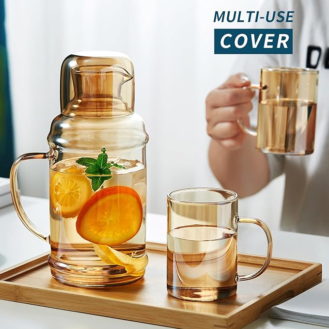 37OZ Glass Pitcher with Lid and Spout, Water Jug, 1000ml Carafe for Hot/Cold Water, Large Iced Tea Pitcher for Coffee, Juice and Homemade Beverage