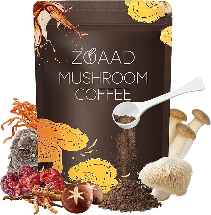 Mushroom Coffee, Organic 6 Mushrooms with Lion's Mane & Cordyceps Coffee for Sustained Energy, Mental Focus, Digestion & Immune Support, Instant Powder Coffee Low Caffeine, 6.35 Ounce 1 Pack