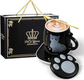 Honeydak Coffee Mug Warmer Cute Cat Mug Set Cup Warmer for Desk for Women Heated Coffee Warmer for Mom Home Office Christmas Birthday Gifts(Black)