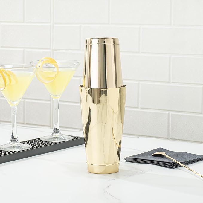 Restaurantware Bar Lux 16 Ounce Boston Shaker 1 Gold-Plated Cocktail Shaker - Weighted Bottom No Leak Stainless Steel Martini Drink Mixer Essential Bar Tool For Home Use Or Bartenders