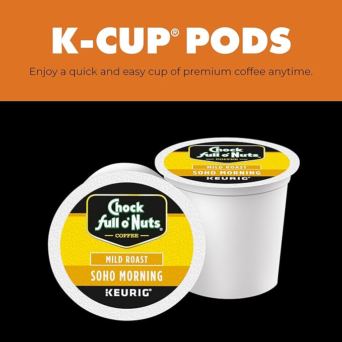 Chock Full o' Nuts Soho Morning Keurig K-Cup Pods for Keurig Brewers – Premium Arabica, Mild Roast – Single Serve – 1 Pack of 12 K-Cup Pods