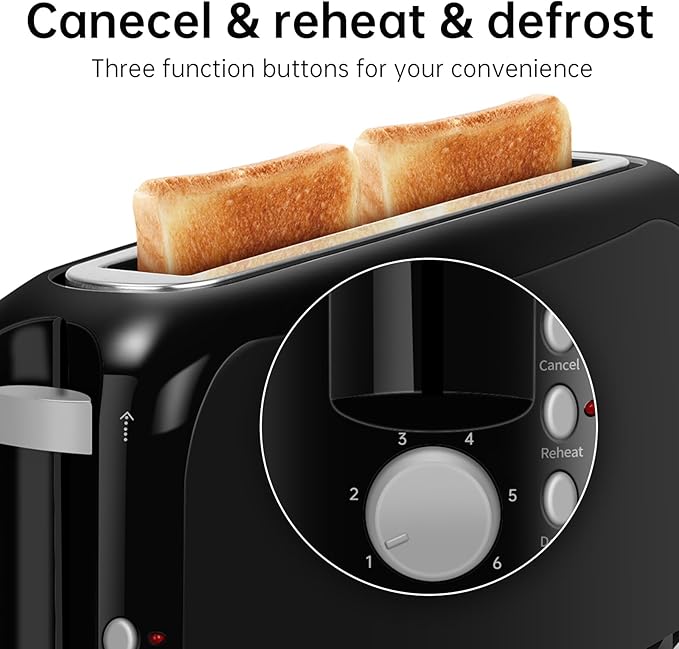 SEEDEEM 2 Slice Slim Toaster, Single 10" Long Slot Toaster Fits Bagels & Artisan Bread, 6 Shade Settings, Cancel/Reheat/Defrost, Removable Crumb Tray, Auto Shut-Off, Black