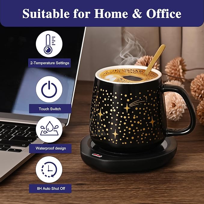 Waipfaru Coffee Mug Warmer Set, 2 Temperature Control & Auto Shut Off Mug Warmer for Desk, Gifts for Women, Heated Coffee Cup for Office, Home, Gift Set for Birthday, Christmas