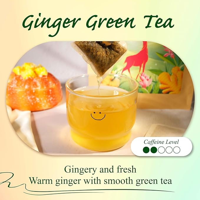WT WEETEE Green Tea with Ginger, 100 Count Real Ginger & Premium Green Tea Bags | Warm & Strong, No Flavorings | Digestive Comfort & Light Energy