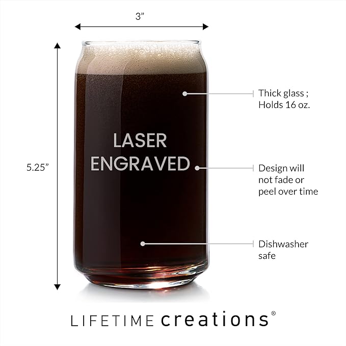 Lifetime Creations Engraved Personalized Name Beer Can Glass 16 oz - Can Shaped Cup with Name, Monogrammed Beer Lover Groomsmen Gift, Dishwasher Safe, Made in USA