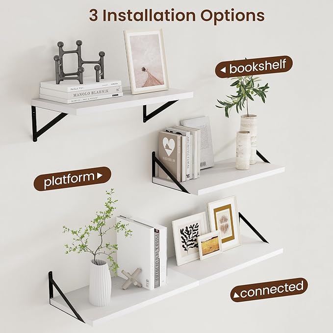 Axeman Floating Shelves for Wall White - 24 Inch Wide x 12 Inch Deep Wall Shelves Set of 2 - White Deep Wood Floating Shelves for Living Room Bedroom Laundry Room