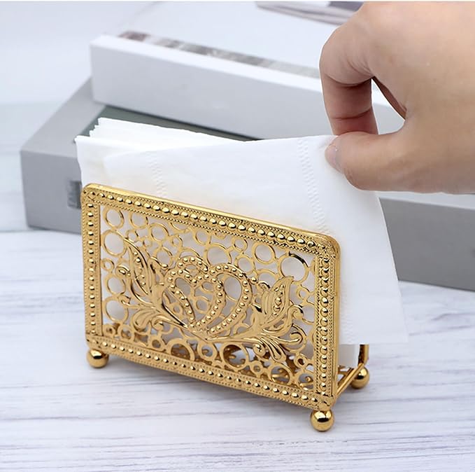 Metal Napkin Holder for Table with Heart-Shaped Hollow Design, Vintage Square Metal Napkin Stand for Dining Table and Coffee Shop, Guest Towel Holder for Home Kitchen
