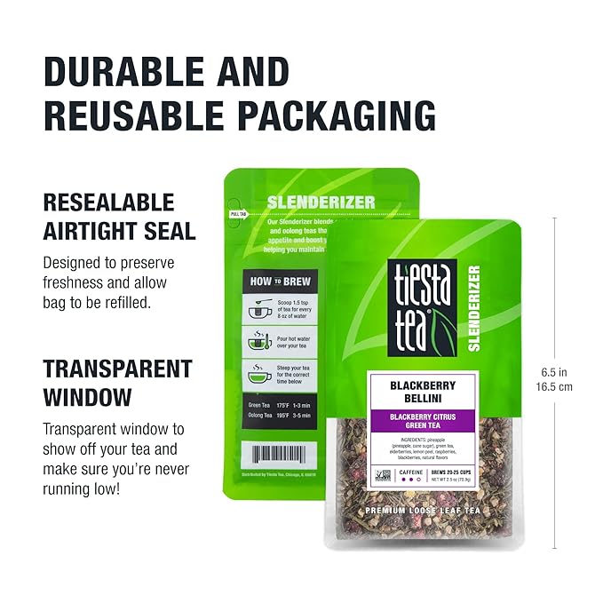 Tiesta Tea - Blackberry Bellini, Premium Loose Leaf Blend, Blackberry Citrus Green Tea, Medium Caffeinated, Refreshing Flavor, Hot or Iced, 20-25 Cups, 2.5oz Resealable Pouch