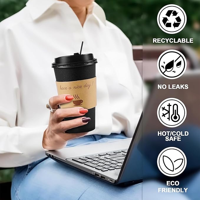 500 pack 16 oz Coffee Cups with Lids, Disposable To Go Paper Coffee Cups with Sleeves and Stirring Sticks for Hot/Cold Drinks Office Home Shop Event