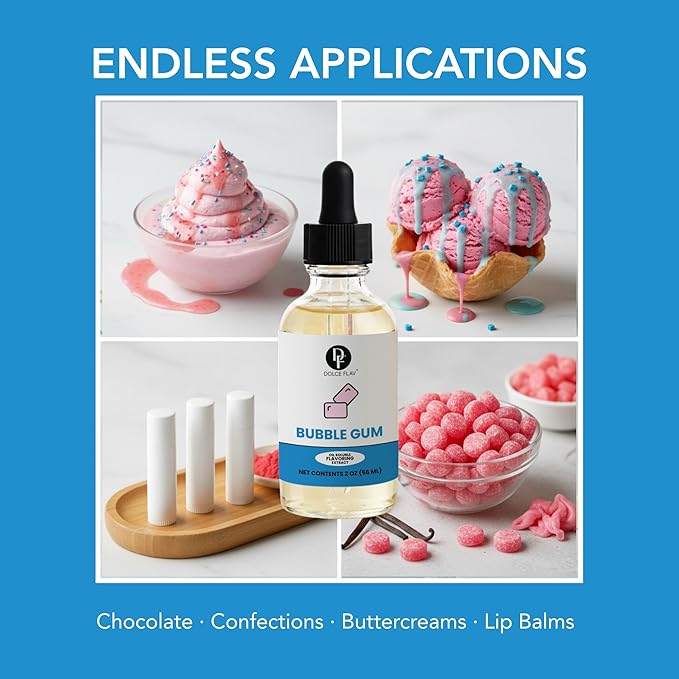 Dolce Foglia Oil Soluble Bubble Gum Extract - 2 Oz. - Sugar-Free, Zero Calories - Multipurpose Bubble Gum Flavoring Oil for Candy Making, Lip Balm, Ice Cream - Pioneer Woman Kitchen Stuff, Kitchen