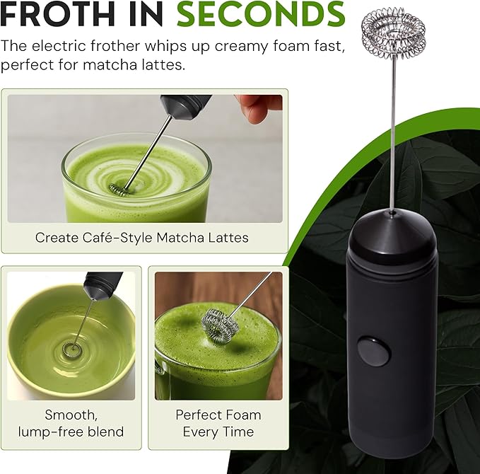 Complete Matcha Kit, 6-Piece Matcha Set with Matcha Bowl with Spout, Bamboo Whisk & Holder, Stainless Steel Spoon, Electric Frother, Matcha Whisk Set Starter Kit for Beginners & Tea Lovers