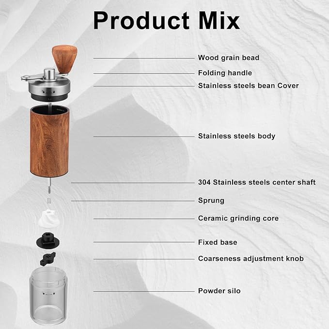 Manual Coffee Grinder - Stainless Steel Hand Crank Burr Coffee Mill for Espresso, French Press, Pour Over - Portable Coffee Bean Grinder for Home, Camping, Travel