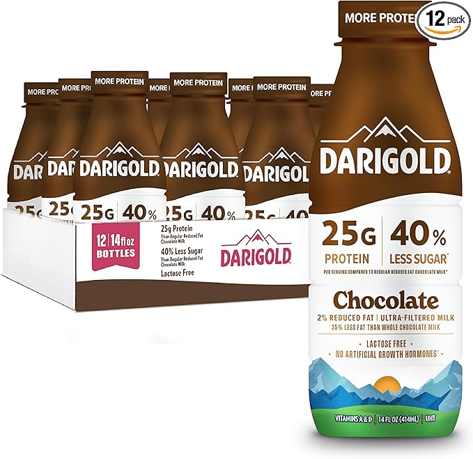Darigold FIT High Protein Milk 2 Percent - Ultra-Filtered, Low Fat, Lactose Free - 25g Protein, 40% Less Sugar - 14oz Bottles, 12 Pack (Chocolate Milk)