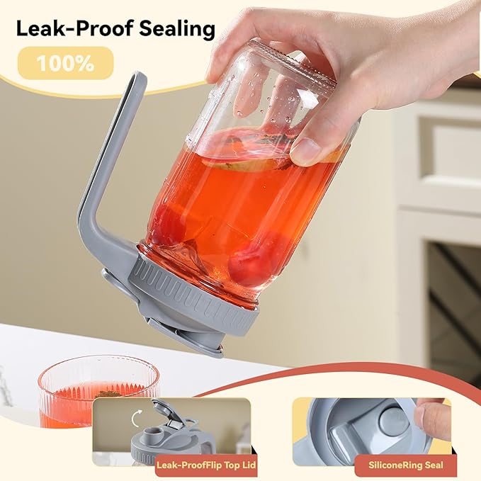 Novelinks 32OZ Glass Pitcher with Lid, Wide Mouth Mason Jar Pitcher, Leak-proof Water Jug for Juice, Milk,iced Coffee Lemonade Tea,1 Pack