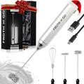 Zulay Froth N Go Milk Frother – Rechargeable 3-in-1 Handheld Frother Wand with Travel Case & USB-C Charger – Single, Double & Egg Whisk for Latte, Cappuccino, Matcha, Protein Shakes – Silver