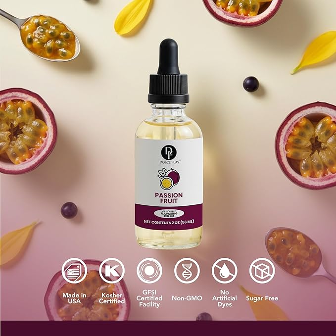 Dolce Foglia Passion Fruit Extract - 2 Ounce Oil-Soluble Multipurpose Flavoring Ideal for Candy Making, Baking, Lip Balm, and Ice Cream - Passion Fruit Concentrate Perfect for Weight Management