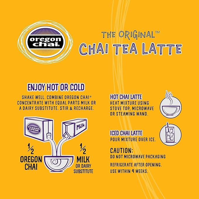 Oregon Chai Slightly Sweet Chai Tea Latte Concentrate, 32 Fl Oz (Pack of 2)