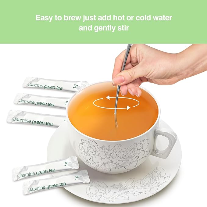 Taiping HK Jasmine Instant Green Tea Classic-100% Tea Leaves 10 Single Serve Stick Packs Unsweetened No Additives On-the-Go for Travel, Work, Outdoors , Helps Support Digestive Health Hot or Iced Teas (10Count)