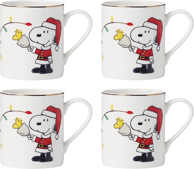 Lenox 896326 Snoopy Christmas 12-Piece Dessert Set, Holiday Dinnerware