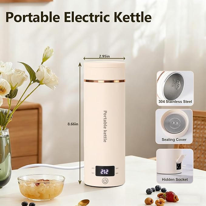 Portable Electric Kettle-400ML Mini/Small Travel waterc boiler with Temperature Control,LCD Display, Boil-Dry Protection,For brewing Tea, Coffee, Milk