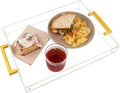 Acrylic Serving Tray with Gold Handles, 16" x 12" Decorative Tray for Coffee Table, Spill-Proof Server for Food and Drinks. Multipurpose for Kitchen, Countertop, Vanity, Ottoman, and Parties (Clear)