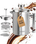 French Press Coffee Maker, Stainless Steel Coffee Press with scale lines (Silver, 17 OZ)