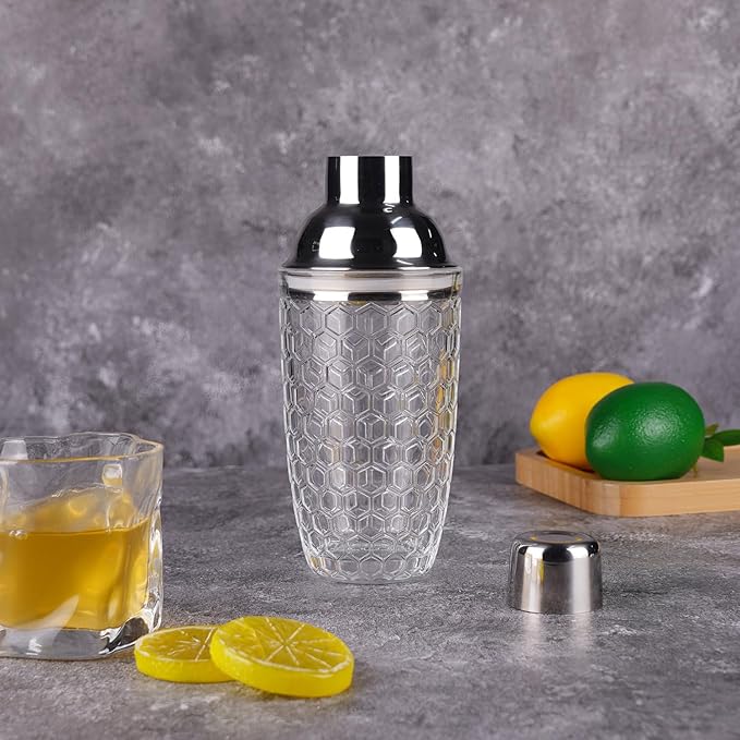 Professional 14.37 oz Cocktail Shaker – Durable Stainless Steel Martini Mixer, Leak-Proof & Dishwasher Safe, Ergonomic Design for Bartenders & Home Bar Enthusiasts (Wavy Line)