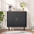 35" Fluted Accent Buffet Cabinet, Black Small Storage Sideboard with Sliding Door, Mid Century Modern Credenza with Solid Wood Leg, Wine Coffee Bar Console Table for Kitchen, Entryway, Living