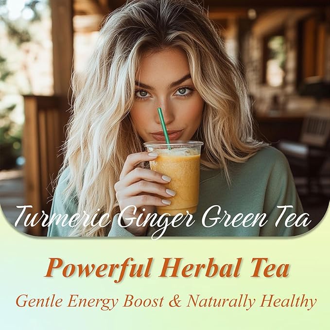 WT WEETEE Turmeric Ginger Green Tea Bags, 100 Count Made Turmeric, Ginger Root, Cinnamon and Honey Flavoring, Natural Caffeinated Spice Tea