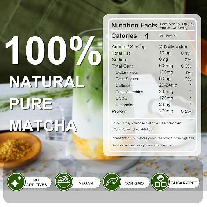 Letstay Matcha, Matcha Powder Ceremonial Grade Highland Matcha Tea Organic Matcha Green Tea - Premium 1st Harvest - Zero Sugar, Halal Certified & SGS Certified & FSSC 22000, 30g (1.06oz) Tin