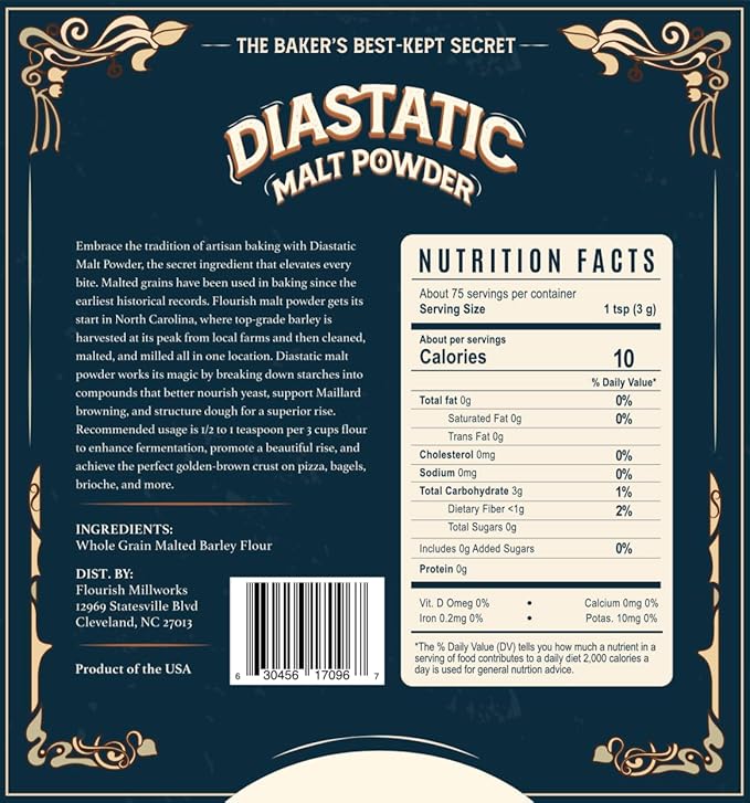 Flourish Millworks Diastatic Malt Powder - 8oz - Premium Baking Enhancer & Dough Improver - The Baker's Best-Kept Secret for Perfect Rise and Browning