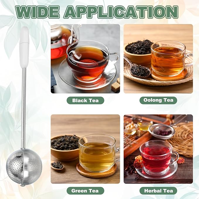 uxcell Tea Infuser for Loose Leaves, Stainless Steel Tea Infuser Filter with Round Plate, Twisting Handle Steeper Strainers for Cup and Teapot, Ball Shaped, White