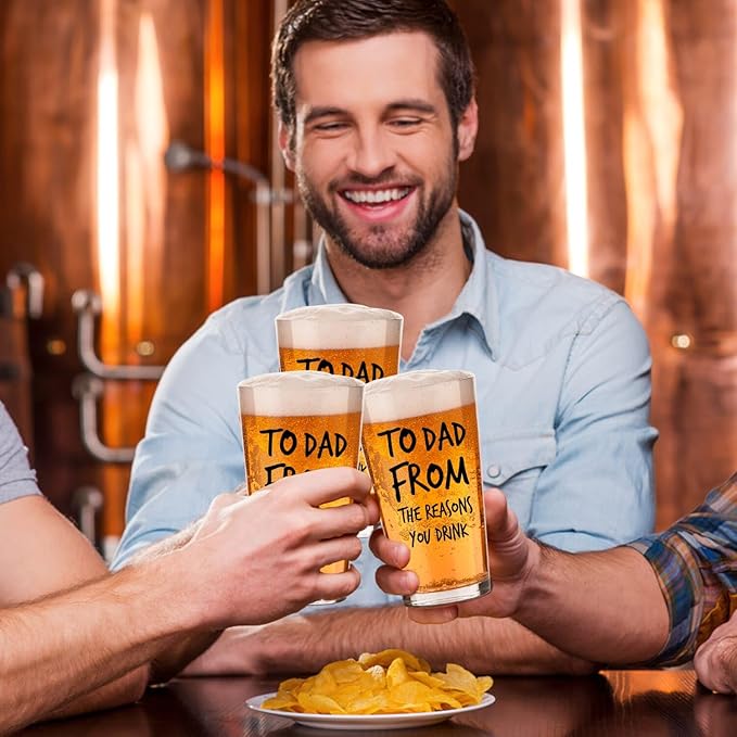 Father's Day Gifts For Dad: Funny Father's Day Beer Glass Gift Set With Wooden Bottle Opener & Greeting Card - Cool Unique Birthday Gift Idea Gifts For Dad Who Want Nothing