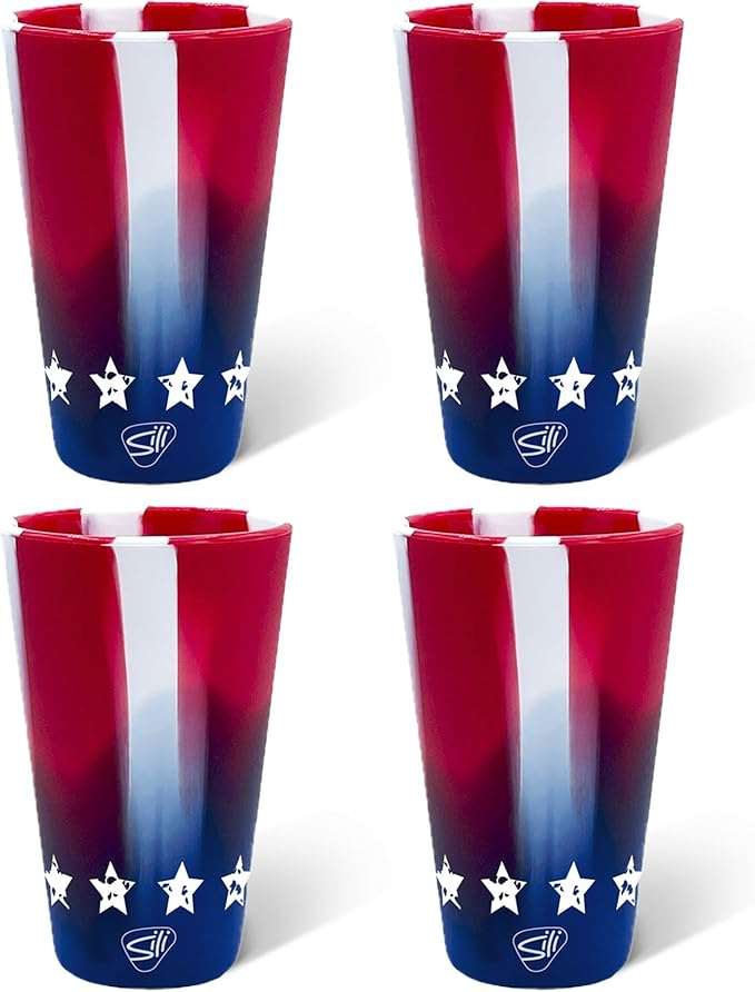 Silipint 16oz Silicone Pint Glass – Unbreakable BPA-Free Reusable Silicone Drinking Cup – Flexible Dishwasher Microwave & Freezer Safe – Stemless Glass for Water Coffee Smoothies, Pack of 4