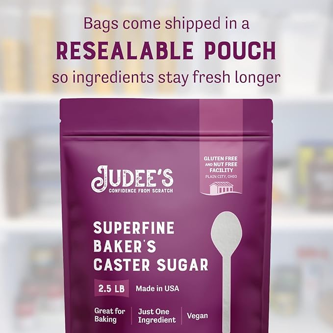 Judee's Gluten Free Superfine Caster Sugar - Fast-Dissolving Superfine Sugar for Baking & Beverages - Gluten-Free Purity for Health-Conscious Bakers - 2.5 lb