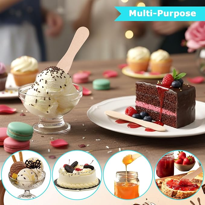 HANSGO Mini Wooden Tasting Spoons 100-Piece – 3″ Small Wooden Dessert & Ice Cream Spoons for Parties, Weddings, Sampling & Crafts