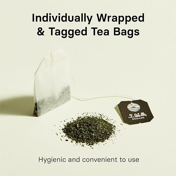 OSULLOC Pure Green Tea (Mild, Clean tasting Aroma), USDA Organic, Premium Blended Tea from Jeju, Tea Bag Series 20 count