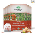 Organic India Tulsi Masala Chai Tea Bags - Holy Basil, Black Tea, Spices with Ginger, Stress Relieving, Immune Support, USDA Certified Organic, Antioxidant, Caffeinated - 18 Infusion Bags, 6 Pack