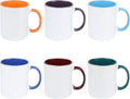 11oz White Ceramic Sublimation Coffee Mug With Solid Colors Inside and Handle, Mixed 6 Colors Option #2 of Blue, Dark Red, Hunter Green, Orange, Purple and Turquoise, Case of 6
