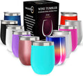 CHILLOUT LIFE 12 oz Stainless Steel Wine Tumbler with Lid - Double Wall Vacuum Insulated Wine Cup Glass Keeping Cold & Hot for Coffee, Champagne, Cocktails, Ice Cream - Powder Coated Aqua Blue